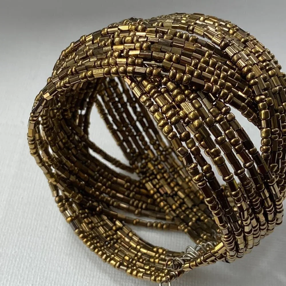 Chunky Gold Beaded Cuff Bracelet, Bohemian Vibe